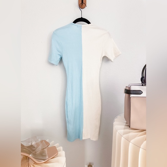 NWT Missguided Ribbed Blue and White Mini Dress - SIZE 0 - Picture 5 of 5